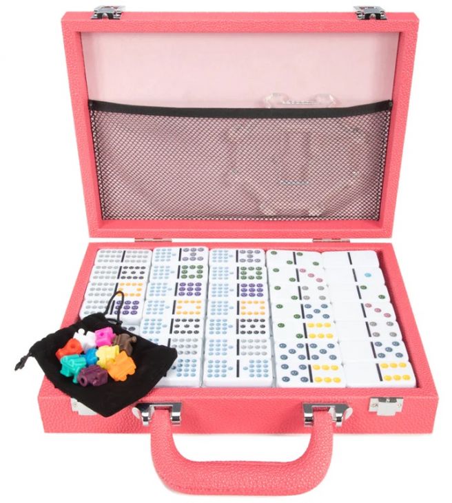 Leather Mexican Train Game Set - Pink main image